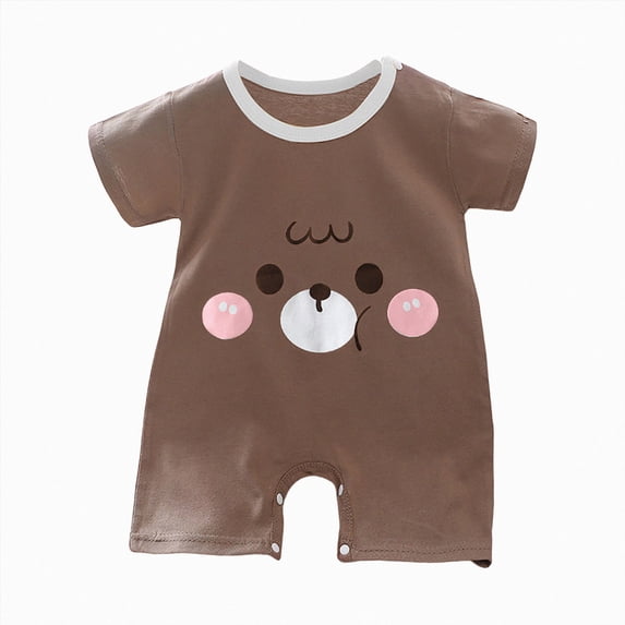 CAICJ98 Baby Boy Rompers Short Sleeve Cotton Toddler Rompers Graphic Print Baby Clothes One-Piece Outfit Rompers for Baby Boys (Coffee,9-12 Months)