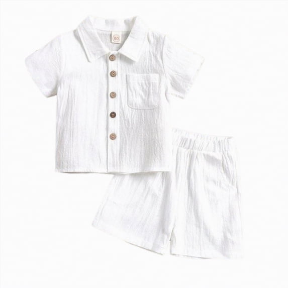 CAICJ98 Baby Boys Clothes Set Toddler Infant Boys Short Sleeve Button-down Shirt Tops + Cotton Shorts Summer Outfit 2Pcs with Pockets (White,12-18 Months)