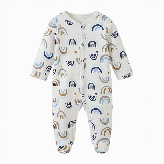 CAICJ98 Baby Boys Girls Cotton Jumpsuit Newborn Cute Footed Onesie Pajamas Long Sleeve Button Down Bodysuit Soft Cozy Outfits (Dark Blue,3-6 Months)