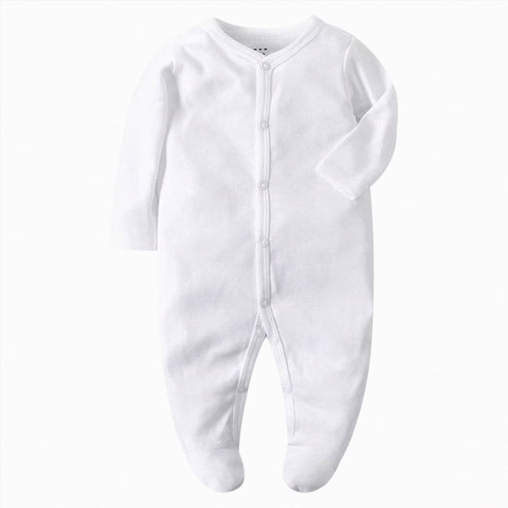 CAICJ98 Baby Boys Girls Cotton Jumpsuit Newborn Cute Footed Onesie Pajamas Long Sleeve Button Down Bodysuit Soft Cozy Outfits (White,3-6 Months)