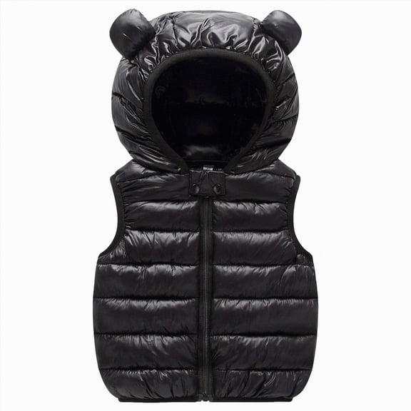 CAICJ98 Baby Boys Girls Hooded Puffer Vest Toddler Winter Jacket Lightweight Sleeveless Bear Ears Zipper Up Jacket (Black,2-3 Years)