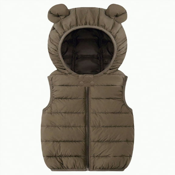 CAICJ98 Baby Boys Girls Hooded Puffer Vest Toddler Winter Jacket Lightweight Sleeveless Bear Ears Zipper Up Jacket (Coffee,2-3 Years)