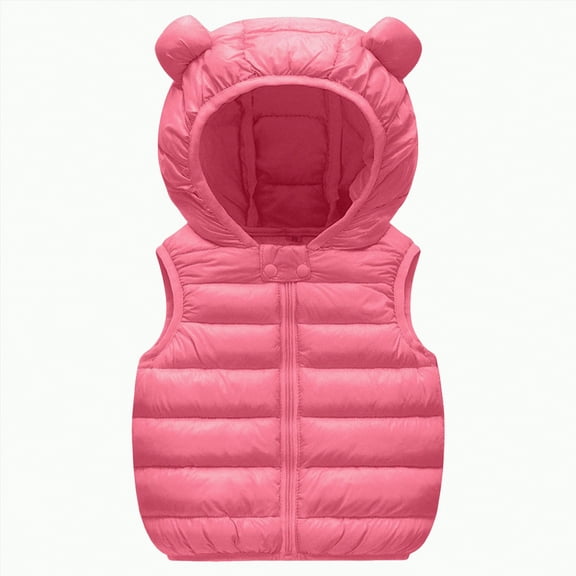 CAICJ98 Baby Boys Girls Hooded Puffer Vest Toddler Winter Jacket Lightweight Sleeveless Bear Ears Zipper Up Jacket (Hot Pink,2-3 Years)