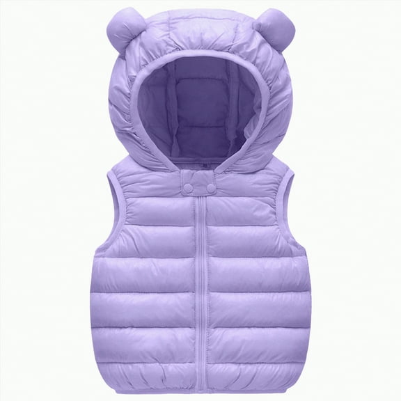 CAICJ98 Baby Boys Girls Hooded Puffer Vest Toddler Winter Jacket Lightweight Sleeveless Bear Ears Zipper Up Jacket (Purple,3-4 Years)