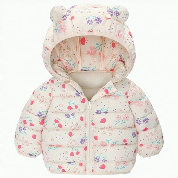 CAICJ98 Baby Boys Girls Winter Coats with Bear Hoods Unisex Toddler Lightweight Lightweight Puffer Jacket Kids (Beige,18-24 Months)