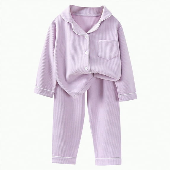 CAICJ98 Baby Button Down Pajamas Set Shirt and Pants Toddler Kids Cotton Pjs Long Sleeve Sleepwear for Boys Girls,(Purple,12-13 Years)