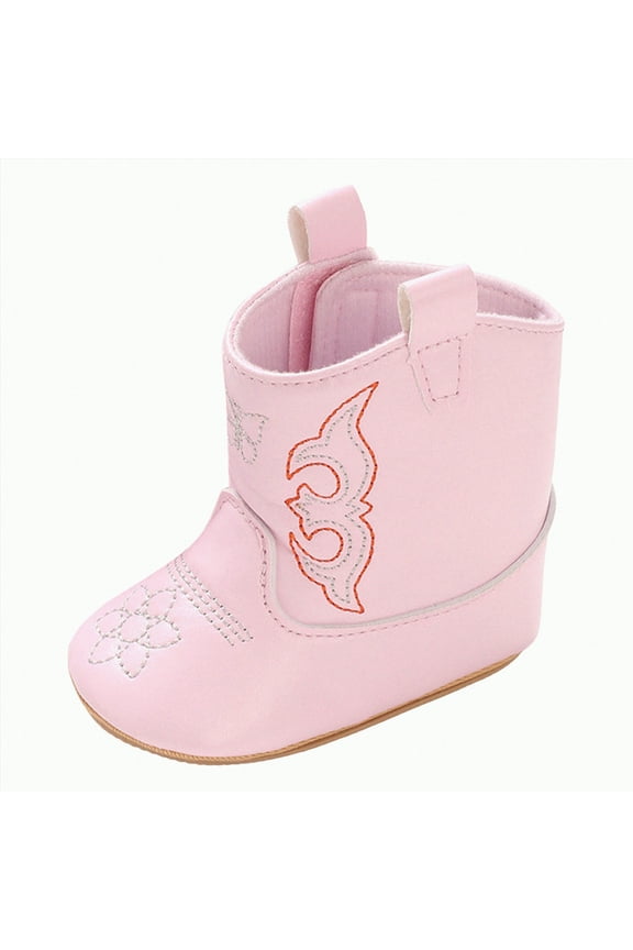 Baby Cowboy Boots Western Boots Baby Boy Girl Cowgirl Boots Bootie Toddler Soft Sole Non-Slip Crib Shoes Pink,4.5(Infant/Toddler)