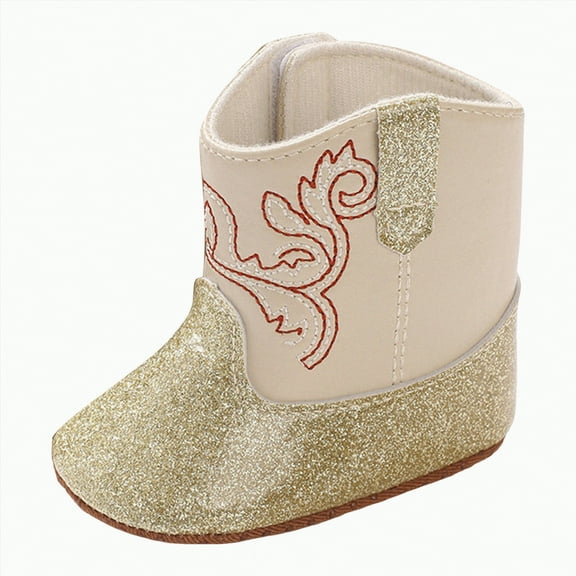 CAICJ98 Baby Cowboy Cowgirl Boots Infant Newborn Cowboy Boots Toddler Girls Mid Calf Gold,5.5 （Toddler)(Infant/Toddler)