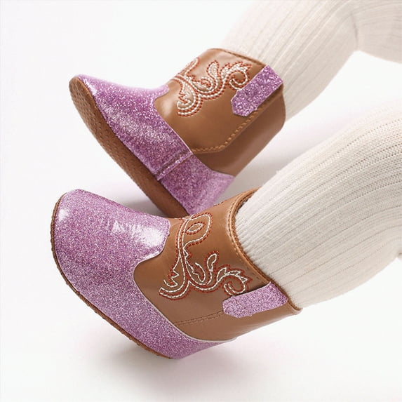 CAICJ98 Baby Cowboy Cowgirl Boots Infant Newborn Cowboy Boots Toddler Girls Mid Calf Purple,4.5(Infant/Toddler)