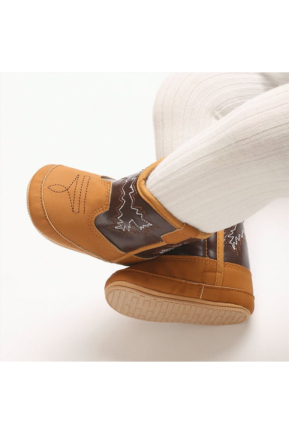 Baby Cowboy Cowgirl Boots Infant Western Shoes Boys Girls Round Toe Baby Boots All Seasons Brown,4.5(Infant/Toddler)