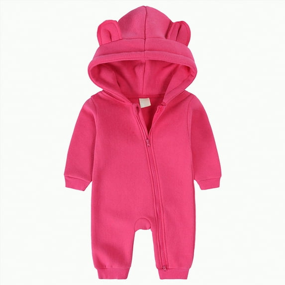 CAICJ98 Baby Fleece Jumpsuits Infant Bear Ear Snowsuit Newborn Hooded Romper Warm Baby Boy Girl Winter Coat (Hot Pink,18-24 Months)