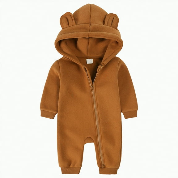 CAICJ98 Baby Fleece Jumpsuits Infant Bear Ear Snowsuit Newborn Hooded Romper Warm Baby Boy Girl Winter Coat (Orange,3-6 Months)
