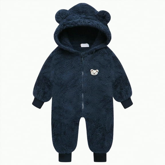 CAICJ98 Baby Fleece Winter Jumpsuit Cute Bear Ears Outfits Comfy Snowsuit Fluffy Warm Romper Baby Coats (Blue,3-6 Months)