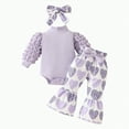 thumbnail image 1 of CAICJ98 Baby Girl Balloon Long Sleeve Romper 3Pcs Infant Girl Outfits Flare Pants Set with Headband Newborn Winter Clothes (Light Purple,12-18 Months), 1 of 7