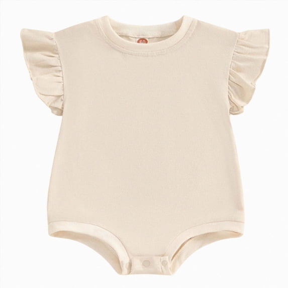 CAICJ98 Baby Girl Bubble Romper Infant Solid Crewneck T-Shirt Bodysuit Tops (Beige,0-3 Months)