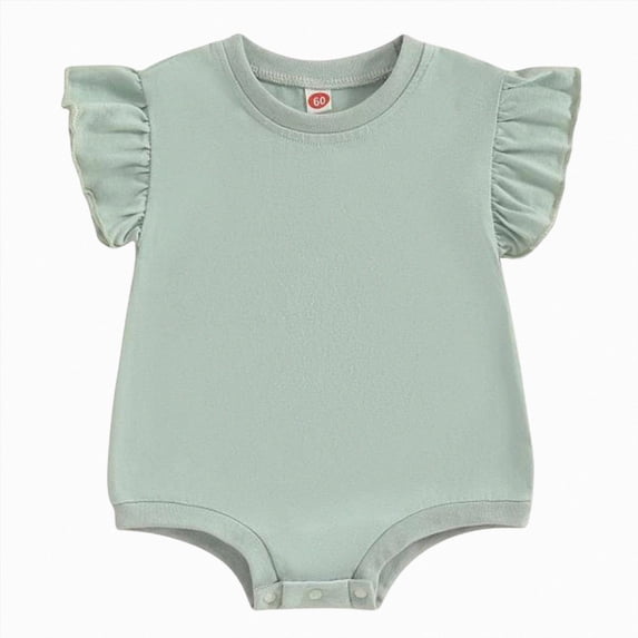 CAICJ98 Baby Girl Bubble Romper Infant Solid Crewneck T-Shirt Bodysuit Tops (Light Green,6-12 Months)