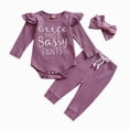 thumbnail image 1 of CAICJ98 Baby Girl Clothes 3Pcs Newborn Fall Winter Knit Ribbed Outfit Long Sleeve Romper Pants Headband Set, Size 12-18 Months, 1 of 7