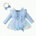 thumbnail image 1 of CAICJ98 Baby Girl Clothes Cute Infant Newborn Girl Fall Spring Outfits Ruffle Long Sleeve Lace One Piece Romper Dress + Headband 2pcs set (Blue,12-18 Months), 1 of 5