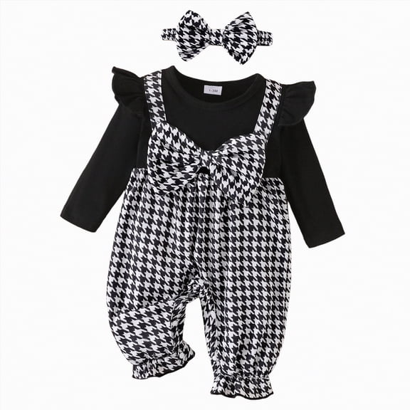 CAICJ98 Baby Girl Clothes Fall Winter Long Sleeve Bubble Romper Floral Bow One Piece Jumpsuit Cute Outfits (Black,3-6 Months)