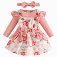 thumbnail image 1 of CAICJ98 Baby Girl Clothes Fall Winter Outfit Long Sleeve Ruffle Romper Plaid Skirt Bow Headband 3 Pcs Set (Light Pink,6-9 Months), 1 of 7