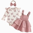 thumbnail image 1 of CAICJ98 Baby Girl Clothes Fall Winter Outfit Long Sleeve Ruffle Romper Plaid Skirt Bow Headband 3 Pcs Set (Pink,3-6 Months), 1 of 7