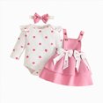 thumbnail image 1 of CAICJ98 Baby Girl Clothes Fall Winter Outfit Long Sleeve Ruffle Romper Plaid Skirt Bow Headband 3 Pcs Set (Pink,9-12 Months), 1 of 8