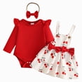 thumbnail image 1 of CAICJ98 Baby Girl Clothes Fall Winter Outfit Long Sleeve Ruffle Romper Plaid Skirt Bow Headband 3 Pcs Set (Red,9-12 Months), 1 of 6