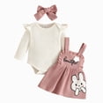 thumbnail image 1 of CAICJ98 Baby Girl Clothes Fall Winter Outfits Cute Print Infant Romper Suspender Skirt with Headband 3Pcs Set, Size 6-9 Months, 1 of 8