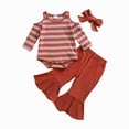 thumbnail image 1 of CAICJ98 Baby Girl Clothes Long Sleeve Off Shoulder Romper Pants Headband Sets Newborn Infant Fall Winter Outfit,Size 9-18 Months, 1 of 7