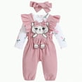 thumbnail image 1 of CAICJ98 Baby Girl Clothes Newborn Cute Cat Ruffled Long Sleeve Romper Overalls Pants Fall Winter Outfits with Bow Headband (Pink,0-3 Months), 1 of 5