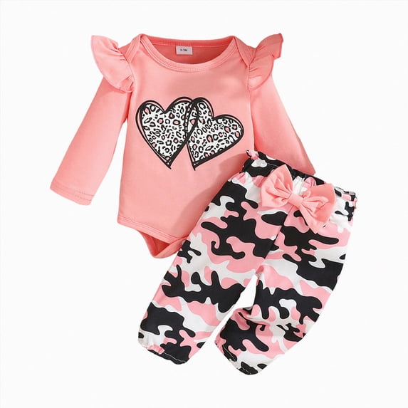 CAICJ98 Baby Girl Clothes Newborn Fall Winter Outfits Cute Ruffle Long Sleeve Romper Bodysuit Bow Pants Set with Headband (Pink,6-9 Months)