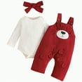 thumbnail image 1 of CAICJ98 Baby Girl Clothes Suspender Jumpsuit Newborn Long Sleeve Ruffled Romper + Cute Cartoon Pants + Headband Fall Winter Outfits Red,Size 3-6 Months, 1 of 7