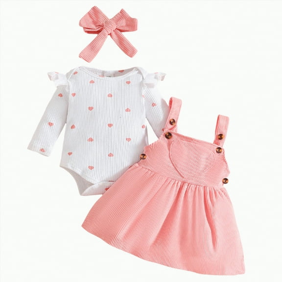 CAICJ98 Baby Girl Clothes Suspender Skirt Long Sleeve Newborn Ruffled Romper Baby Girl Dress Fall Outfits Infant Girls Gifts Pink,Size 12-18 Months