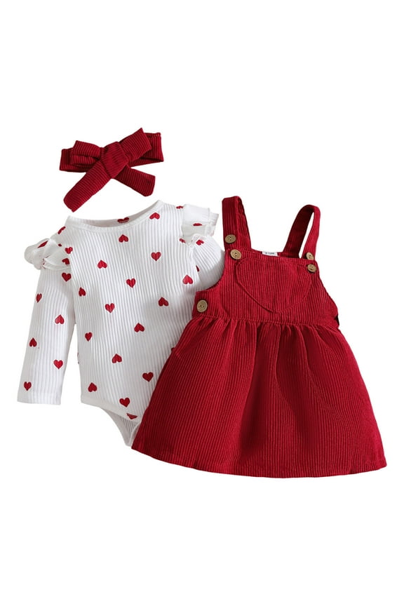 Baby Girl Clothes Suspender Skirt Long Sleeve Ruffled Romper Baby Girl Dress Fall Outfits Girls Gifts Red,Size 3-6 Months