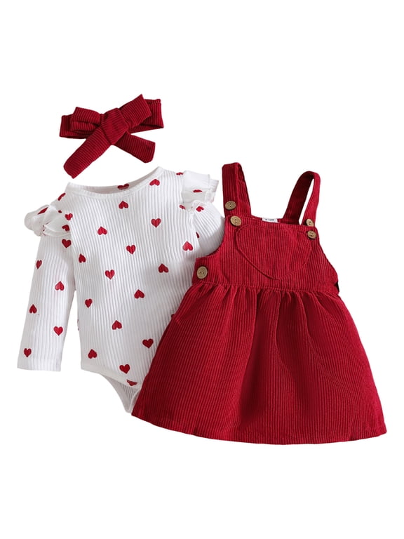 Baby Girl Clothes Suspender Skirt Long Sleeve Ruffled Romper Baby Girl Dress Fall Outfits Girls Gifts Red,Size 3-6 Months