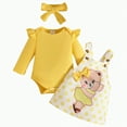 thumbnail image 1 of CAICJ98 Baby Girl Clothes Suspender Skirt Newborn Long Sleeve Ruffled Romper + Cute Bear Dress + Headband Fall Winter Spring Outfits Yellow,Size 3-6 Months, 1 of 6