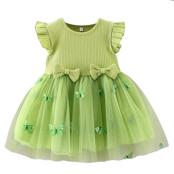 CAICJ98 Baby Girl Dresses Ruffle Sleeve Tutu Dress for Toddler Girls Butterfly Tulle Dress Flower Girl Party Birthday Princess Dresses Green,6-12 Months
