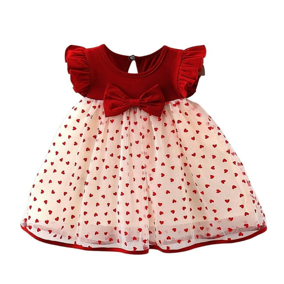 CAICJ98 Baby Girl Dresses Ruffle Sleeve Tutu Dress for Toddler Girls Butterfly Tulle Dress Flower Girl Party Birthday Princess Dresses Red,12-18 Months