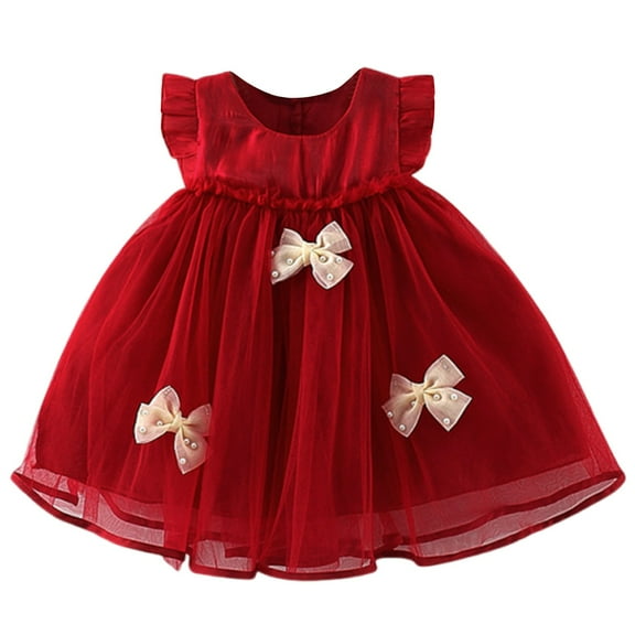 CAICJ98 Baby Girl Dresses Ruffle Sleeve Tutu Dress for Toddler Girls Butterfly Tulle Dress Flower Girl Party Birthday Princess Dresses Red,6-12 Months