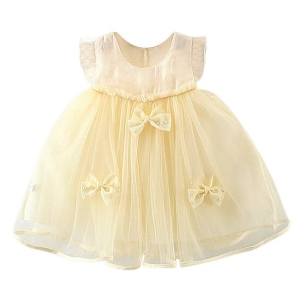 CAICJ98 Baby Girl Dresses Ruffle Sleeve Tutu Dress for Toddler Girls Butterfly Tulle Dress Flower Girl Party Birthday Princess Dresses White,6-12 Months