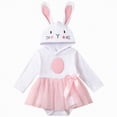thumbnail image 1 of CAICJ98 Baby Girl Easter Outfit Infant Bunny Onesie Ruffle Tulle Tutu Dress Bubble Romper Hooded Jumpsuit With Ear (White,6-12 Months), 1 of 7