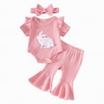 thumbnail image 1 of CAICJ98 Baby Girl Easter Outfit Newborn Infant Short Sleeve Bunny Embroidery Romper Flared Pants Set Headband Cute Clothes (Pink,6-12 Months), 1 of 5