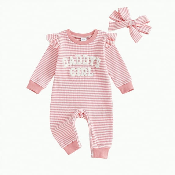 CAICJ98 Baby Girl Fall Winter Clothes Newborn Going Coming Home Outfit Ruffle Sweater Romper Cute Knitted Jumpsuit for Baby Girl (Pink,6-12 Months)
