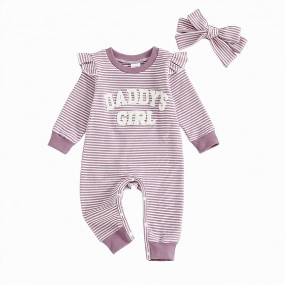 CAICJ98 Baby Girl Fall Winter Clothes Newborn Going Coming Home Outfit Ruffle Sweater Romper Cute Knitted Jumpsuit for Baby Girl (Purple,6-12 Months)