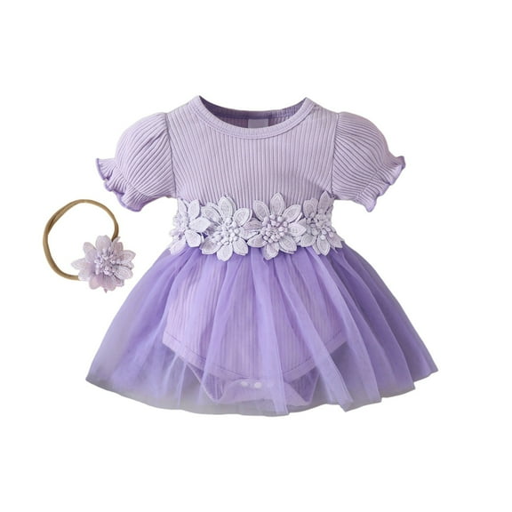 CAICJ98 Baby Girl Flower Dress Summer Romper Dresses for Toddler Girls Princess Birthday Wedding Party Tulle Dress Purple,12-18 Months
