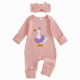 thumbnail image 1 of CAICJ98 Baby Girl Jumpsuit Fall Romper Newborn Outfit Ribbed Knit Bodysuit Infant Spring Clothes Coming Home Outfit (Pink,0-3 Months), 1 of 6