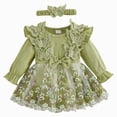 thumbnail image 1 of CAICJ98 Baby Girl Romper Dress Embroidery Lace Flowers Baby Dress Romper Fall Winter Festival Clothes with Headband Baby Clothes Girls (Green,3-6 Months), 1 of 5