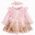 thumbnail image 1 of CAICJ98 Baby Girl Romper Dress Embroidery Lace Flowers Baby Dress Romper Fall Winter Festival Clothes with Headband Toddler Clothing for Girls (Pink,9-12 Months), 1 of 5