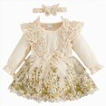 thumbnail image 1 of CAICJ98 Baby Girl Romper Dress Embroidery Lace Flowers Baby Dress Romper Fall Winter Festival Clothes with Headband Toddler Clothing for Girls (White,3-6 Months), 1 of 5