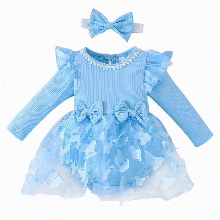 CAICJ98 Baby Girl Romper Dress Lace Flowers Baby Dress Ruffle Long Sleeve Romper Infant Newborn Fall Winter Festival Clothes with Bow Headband (Blue,3-6 Months) - Walmart.com CAICJ98 Baby Girl Romper Dress Lace Flowers Baby Dress Ruffle Long Sleeve Romper Infant Newborn Fall Winter Festival Clothes with Bow Headband (Blue,3-6 Months) - Walmart.com